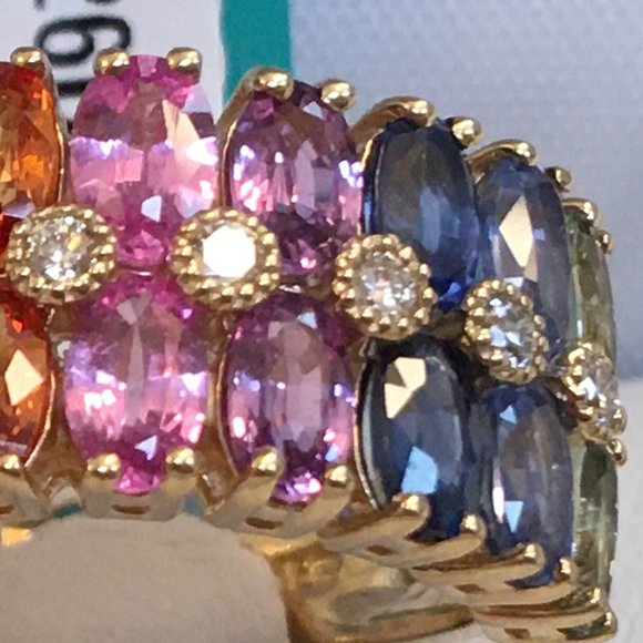 NWT $5790 Effy Watercolors Rainbow Sapphire 5.68 tcw 14K Yellow Gold Ring SZ 7 - Picture 4 of 14